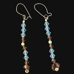 Blue Gold & Brown Crystal Stacked Dangle Earrings